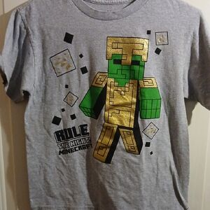Kids Minecraft T-Shirt - Gray with Green and Gold Design